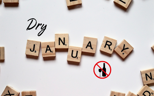Dry January et logo de bouteille d'alcool barré
